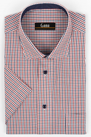 Camasi maneca scurta - Camasa cu maneca scurta regular fit alba cu carouri rosii si  bleumarin