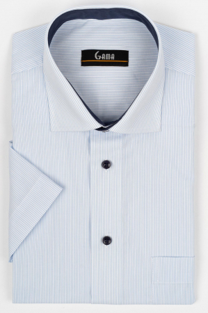 Camasa cu maneca scurta regular fit alba cu dungi bleu [0]