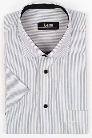 Camasi maneca scurta - Camasa cu maneca scurta regular fit alba cu dungi negre