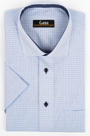 Camasa cu maneca scurta regular fit bleu cu carouri albe si  bleumarin [0]