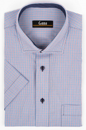 Camasi maneca scurta - Camasa cu maneca scurta regular fit bleu cu carouri rosii si  bleumarin