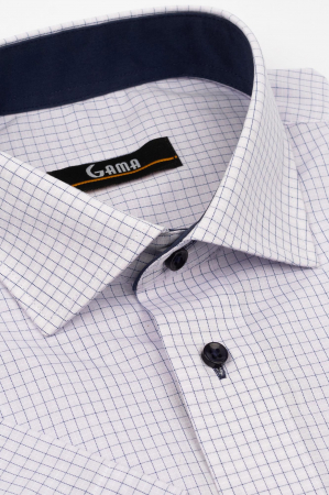 Camasa barbati cu maneca scurta, cu carouri bleumarin si albe . Croiala standard.  Camasa are gulerul clasic . [1]
