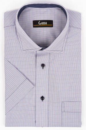 Camasi barbati - Camasa cu maneca scurta regular fit mov cu carou bleumarin