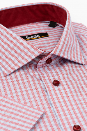 Camasa cu maneca scurta regular fit  lila cu carouri rosii 2XL [1]