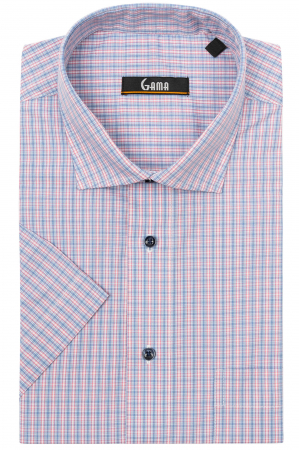 Camasa cu maneca scurta slim cu carouri roz si bleu [1]