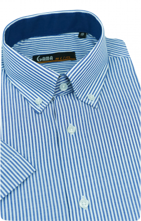 Camasa cu maneca scurta slim fit cu dungi bleu [1]