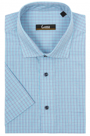 Camasa maneca scurta regular fit cu carouri verzi si bleu [0]