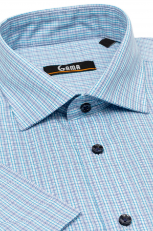 Camasa maneca scurta regular fit cu carouri verzi si bleu [1]