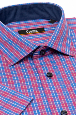 Camasa maneca scurta albastra cu carouri bordo regular 3XL [1]