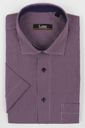 Camasa maneca scurta cu carouri bordo regular [0]