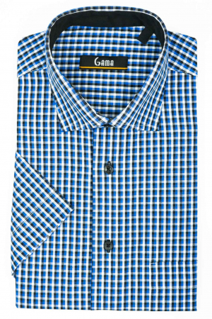 Camasa maneca scurta regular cu carouri albastre [0]