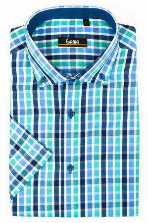 Camasa maneca scurta regular cu carouri verzi [0]