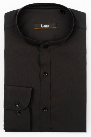 Camasi barbati - Camasa neagra slim fit cu guler tunica CONFORT