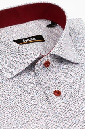 Camasa premium regular alba cu motive geometrice rosii [1]