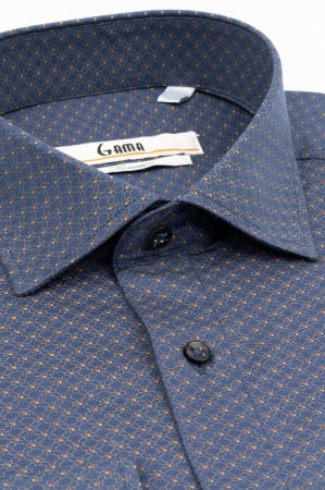 Camasa slim  premium bleumarin cu imprimeuri maro [1]