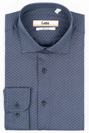 Camasa slim  premium bleumarin cu imprimeuri maro [0]