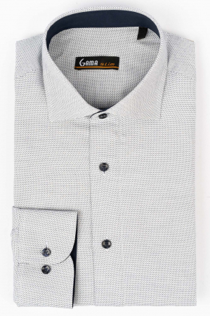 Camasa regular alba cu imprimeu geometric bleumarin 3XL-4XL [0]