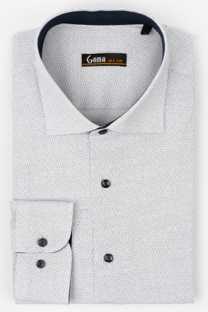 Camasa regular alba cu imprimeu geometric bleumarin 2XL [0]