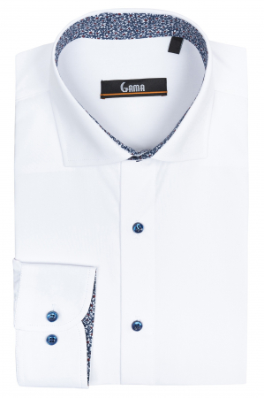 Camasa regular alba cu insertie bleumarin cu flori la guler [0]