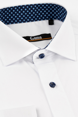 Camasa regular alba cu insertie bleumarin si buline bleu la guler [1]