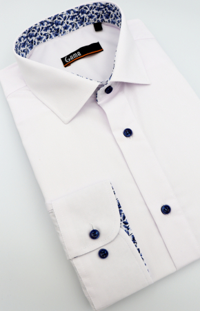 Camasa slim fit alba cu insertie florala bleumarin la guler [2]