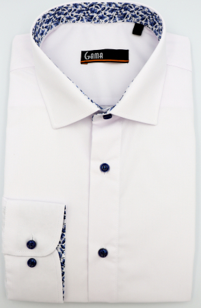 Camasa slim fit alba cu insertie florala bleumarin la guler [0]