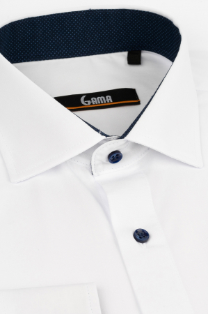 Camasa slim fit alba cu insertie bleumarin si picouri bleu la guler [1]