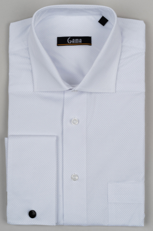 Camasa regular alba cu model in tesatura cu manseta dubla  2XL [0]