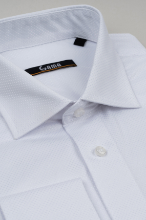 Camasa regular alba cu model in tesatura cu manseta dubla  2XL [2]