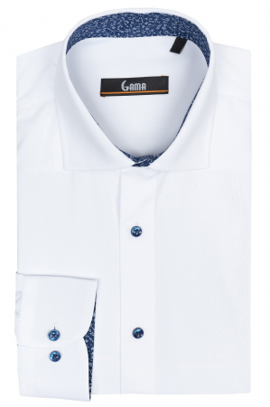 Camasa regular fit  alba cu nasturi si insertie la guler in contrast [0]