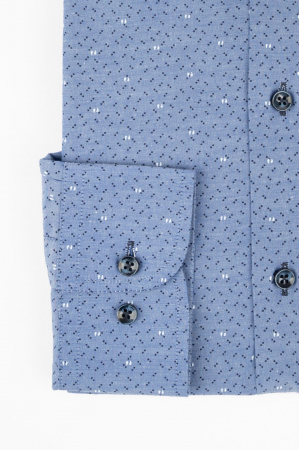 Camasa regular fit  albastra cu buline bleumarin si imprimeu alb [2]