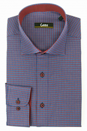 Camasa regular albastra cu carouri visinii [1]