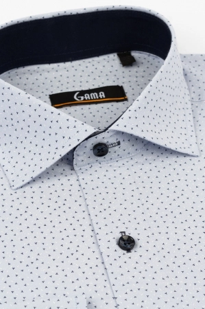 Camasa regular albastra cu imprimeu alb si bleumarin [1]