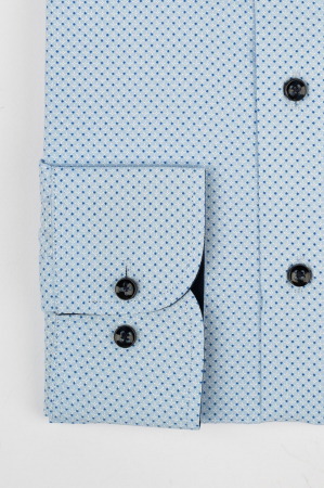Camasa regular bleu cu imprimeu alb si picouri albastre [1]