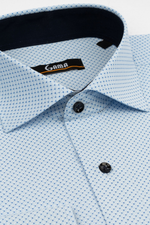 Camasa regular bleu cu imprimeu alb si picouri albastre [2]