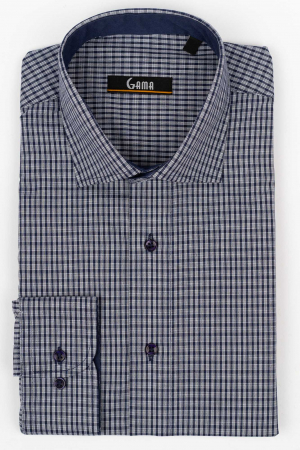 Camasa regular bleumarin cu carouri albe 2XL [0]