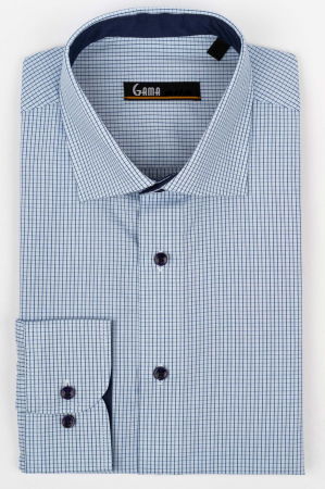 Camasa regular fit  bleu cu carouri  albe 2XL [0]