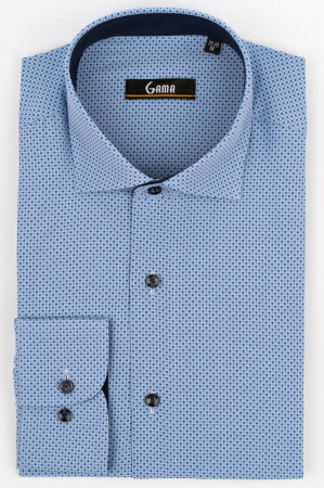 Camasi barbati - Camasa slim bleu cu imprimeu geometric albastru 2XL