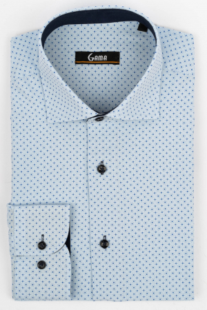 Camasa regular bleu cu imprimeuri albastre 2XL [0]