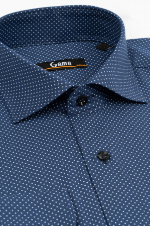 Camasa regular bleumarin cu buline albe [2]