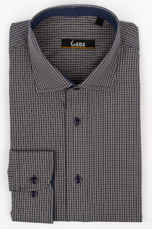 Camasa regular bleumarin cu carouri bej [0]