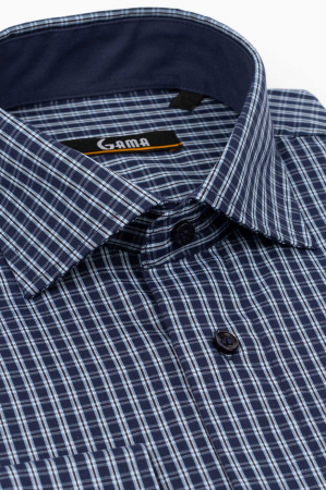Camasa regular bleumarin cu carouri bleu si albe [2]