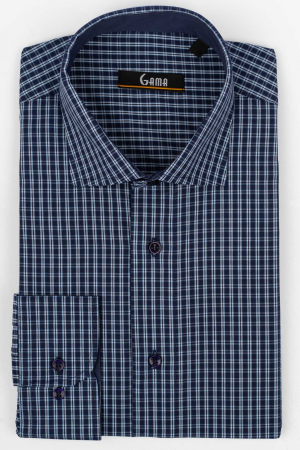 Camasa regular bleumarin cu carouri bleu si albe [0]