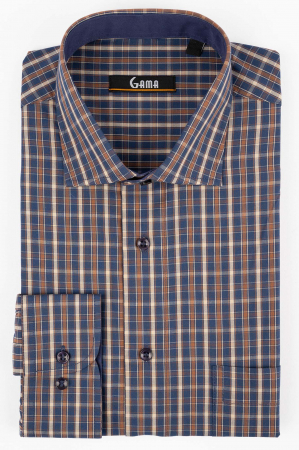 Camasa regular bleumarin cu carouri maro [0]