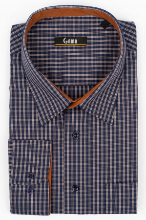 Camasa regular fit bleumarin  cu carouri maro si albe [0]