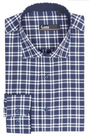 Camasa regular cu carouri mari bleumarin inchis [0]