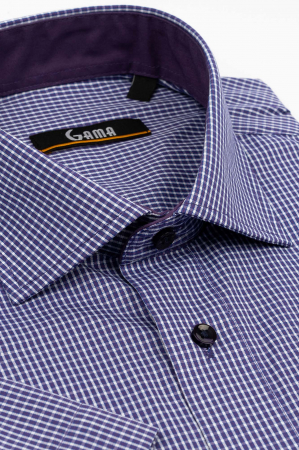 Camasa regular fit  cu maneca scurta mov cu carouri albe [1]