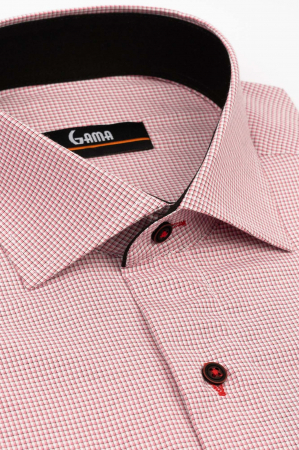 Camasa regular fit alba cu carouri mici roz [2]