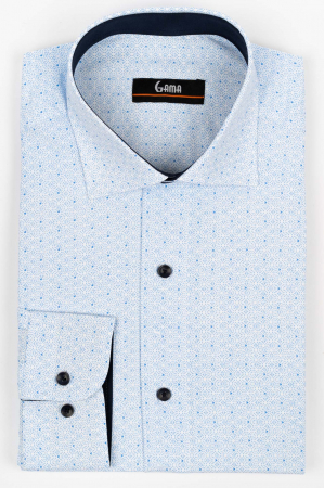 Camasi regular fit - Camasa regular fit alba cu imprimeu geometric bleu