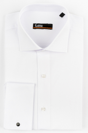 Camasa regular fit alba cu model in tesatura si manseta dubla [3]